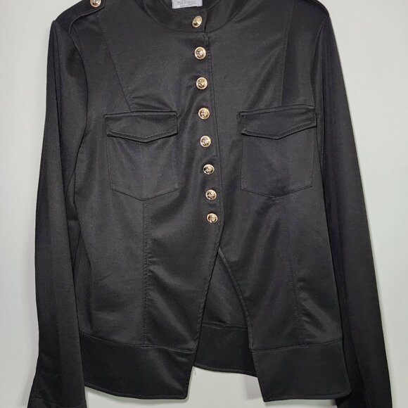 Black Chic Military-inspired blazer, jacket,  lightweight, mix blend material, l - Picture 2 of 13